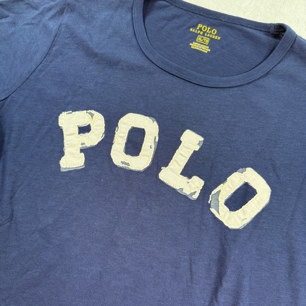 Polo Ralph Lauren Navy Blue Distressed Logo Graphic T-Shirt Womens XL